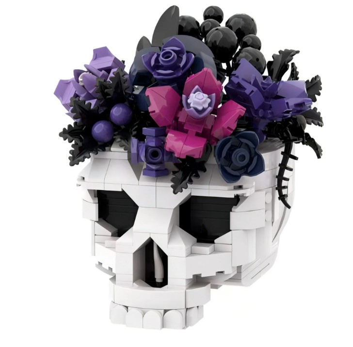Gothic Skull Purple Roses Bouquet Building Set